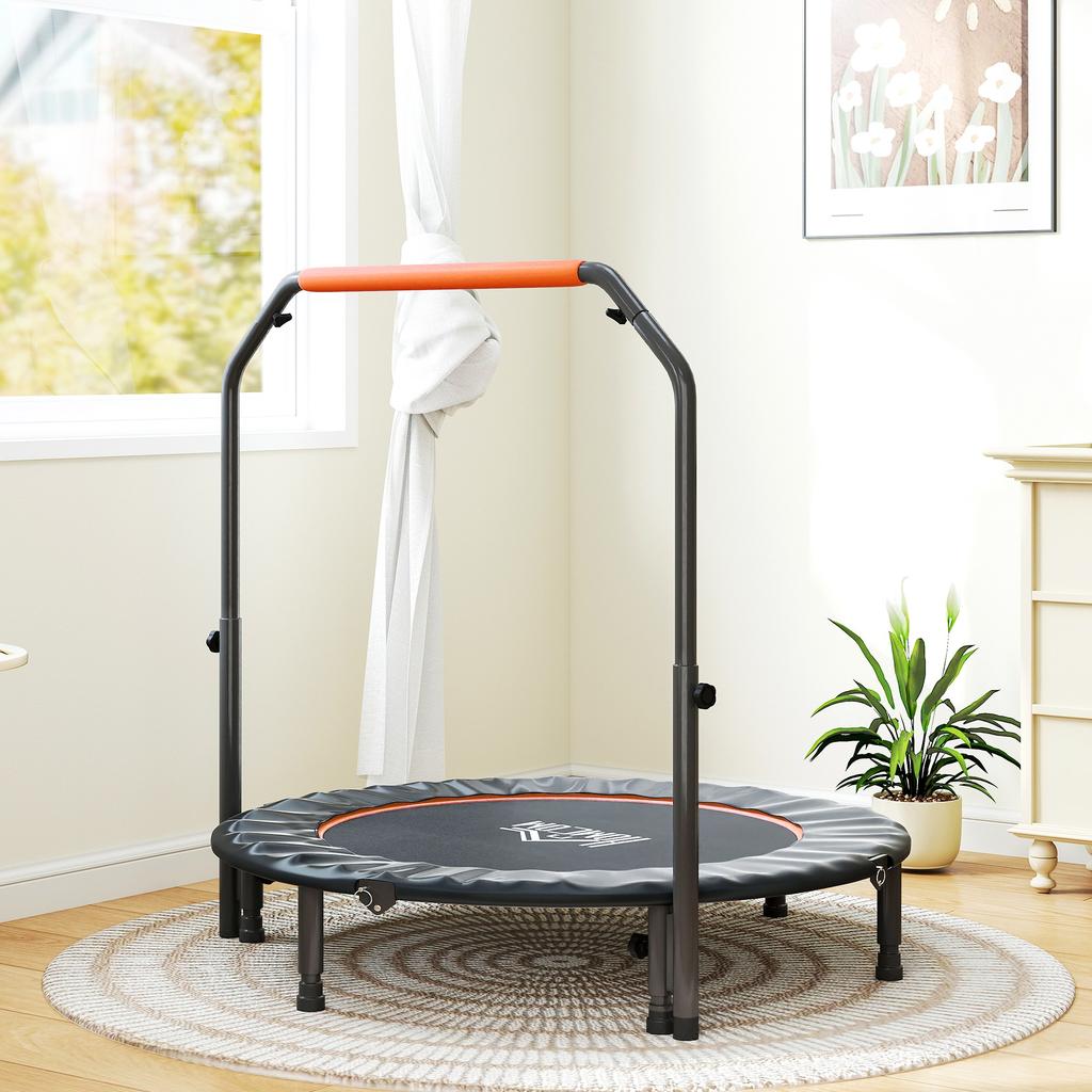 48" Foldable Mini Fitness Trampoline, with Adjustable Foam Handle, Orange
