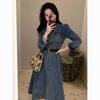 Hong Kong Retro Denim Shirt Dress for Women: Slim-Fit, Elegant, Single-Breasted, Perfect for Spring & Autumn