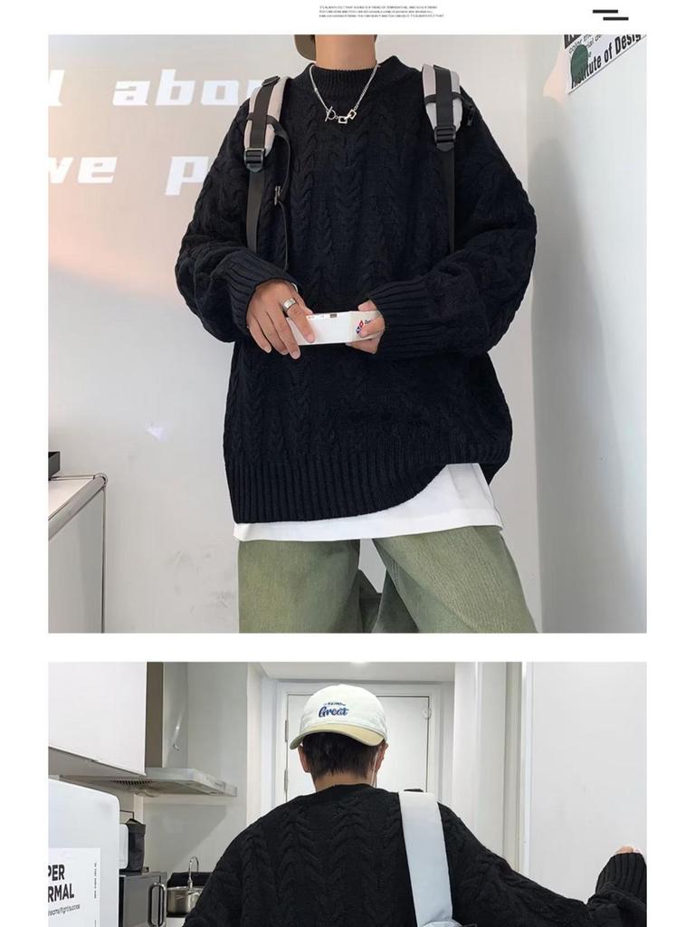 Herren Cardigan im koreanischen Stil mit Kreuzstich: Herbst/Winter Lässiger Strickpullover mit Rundhalsausschnitt, inspiriert von Hongkong.