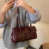 2026 Cute Retro Leather Baguette Bag For Ladies Brown Glossy Shoulder Purse With Adjustable Buckle Strap Gifts For Women
