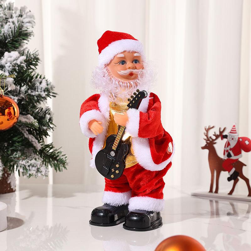 Electric Dancing Santa Shaking Butt Playing Guitar Musical Led Christmas Ornament Home Table Decor For Kids Holiday Party