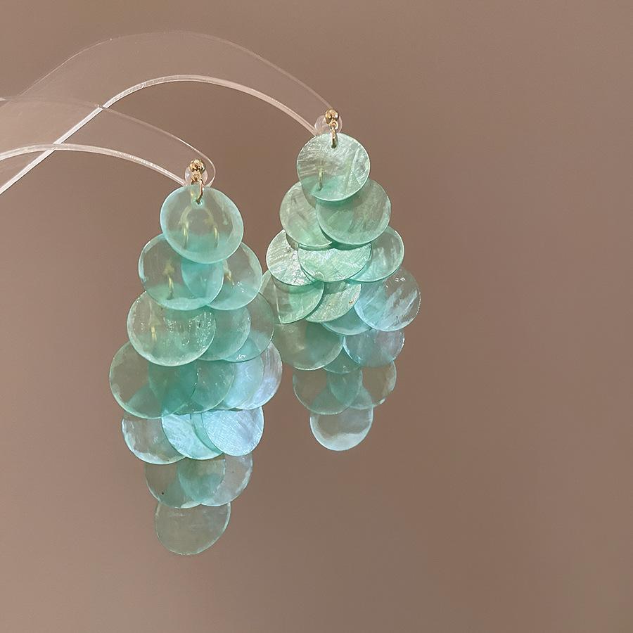 Seaside vacation style flower shell fringed long earrings stud earrings women's earrings design sense