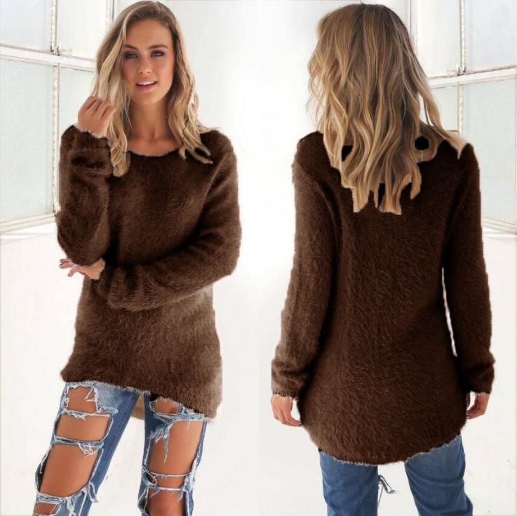 Women's Solid Color Long Sleeve Sweater Top for Autumn/Winter