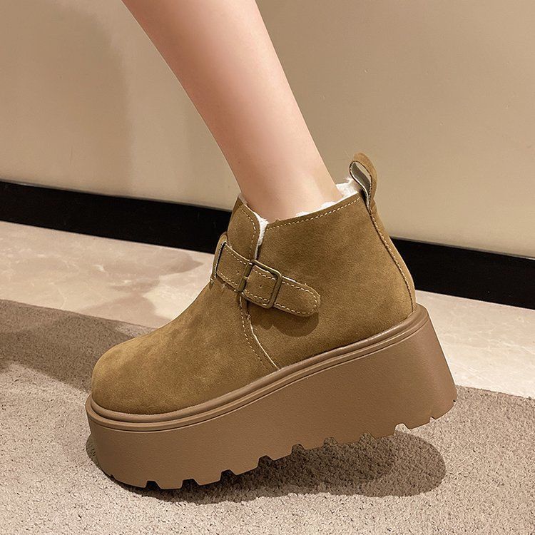 Muffin thick-soled heightening velvet bread shoes 2025 winter ugly big-headed snow boots Birkenstock cotton shoes women's