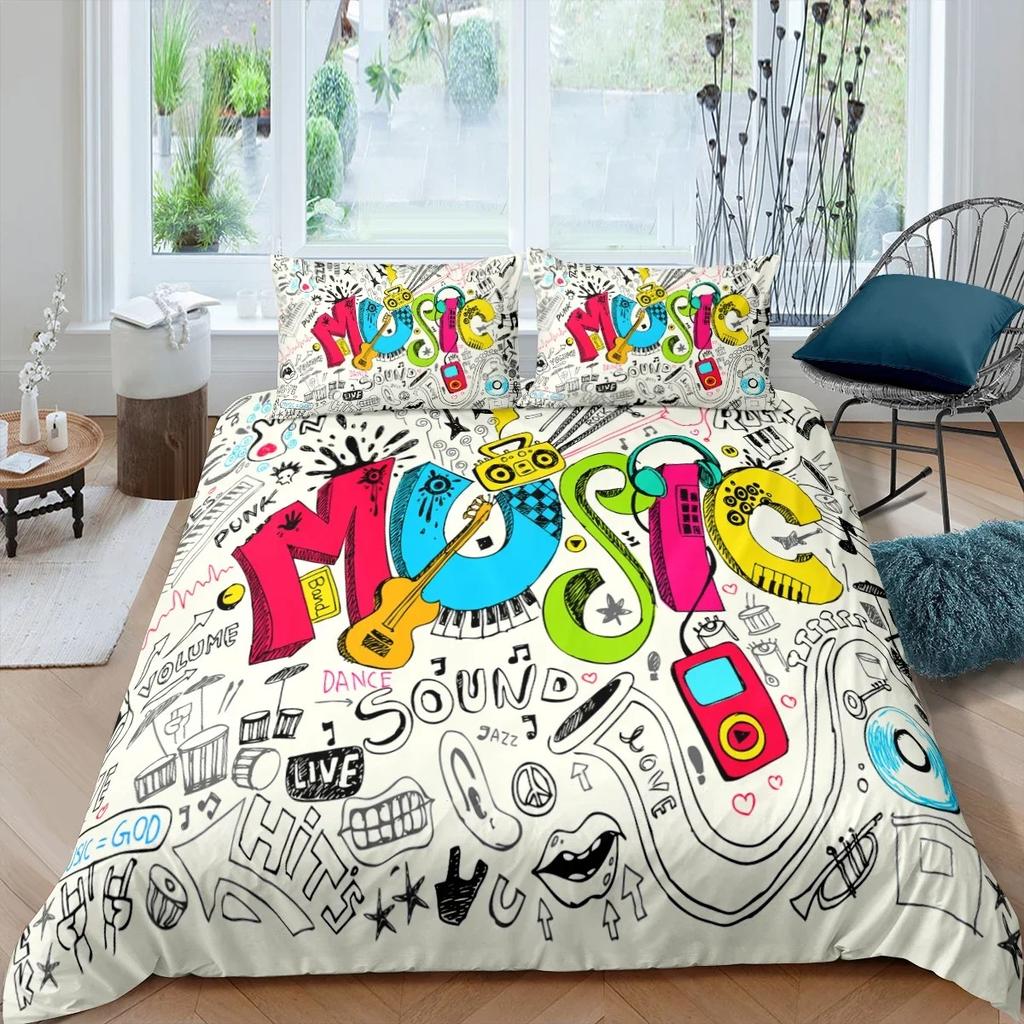 Rock Music King Queen Duvet Cover Electric Guitar Punk Style Bedding Set Youth Fashion Hip Hop 3D Polyester Comforter Cover
