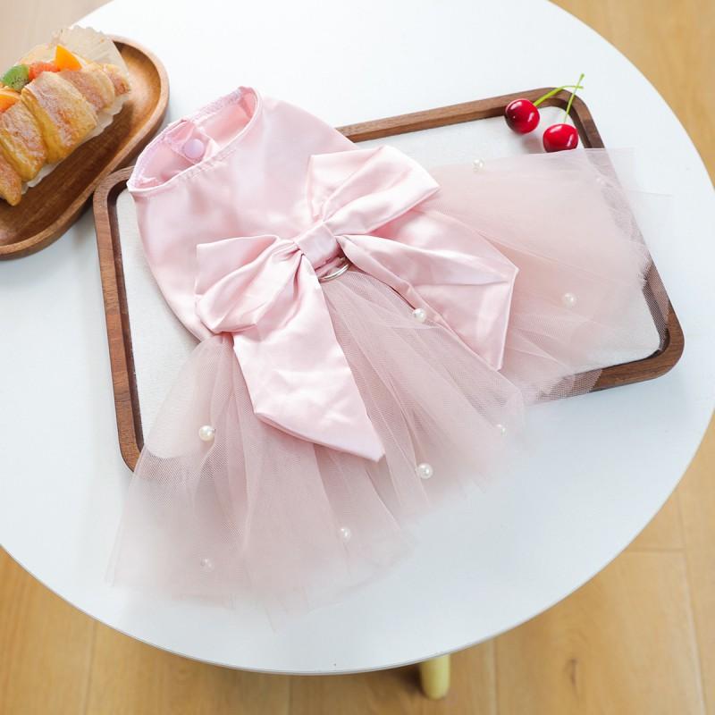 Pink Pearl Bow Tutu Dress Cats Dogs Premium Party Gown Pet Photo Shoots Celebrations