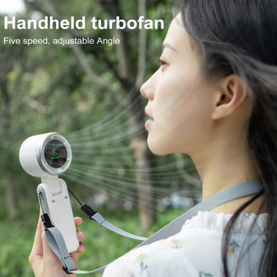 Portable Handheld Turbo Fan Digital Display Design 180-Degree Adjustable Brushless Motor 5 Speeds Foldable Travel Cooling Fan