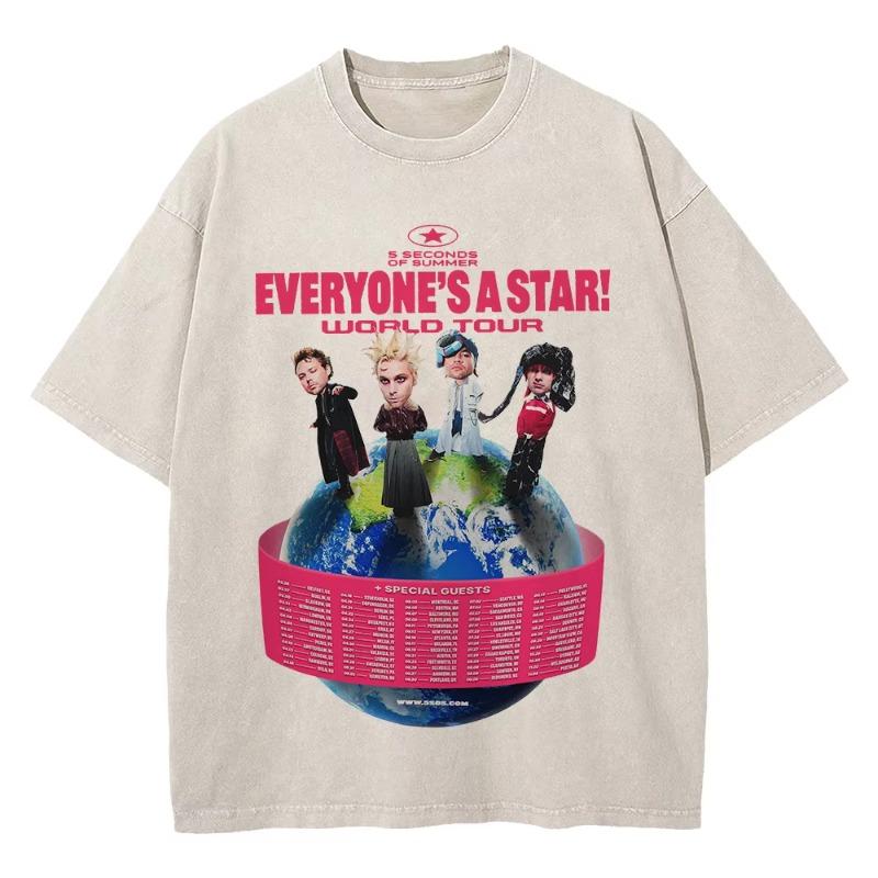 100% Baumwolle Vintage Gewaschen 5 Seconds of Summer Everyone’s A Star Welttournee 2026 T-Shirt Herren/Damen Oversize Locker Säurewäsche Tees
