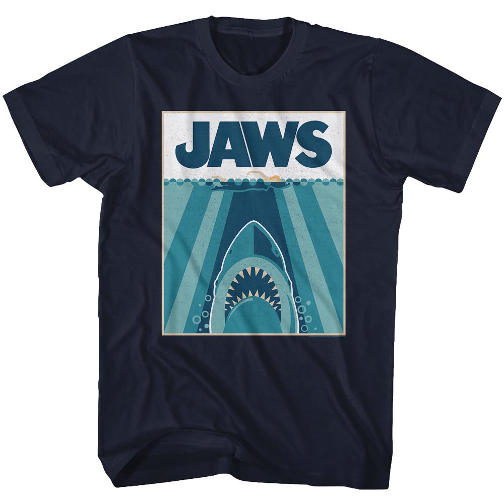 Jaws 70 s Thriller Movie Turquise Teal Stripes Shark Lurking Men s T Shirt Unisex T-Shirt S