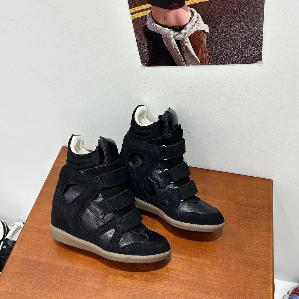 Nové dámské boty s vnitřním zvýšením výšky, kotníkové, barevně blokované, s kulatou špičkou, na ploché podrážce, ležérní, univerzální velcro tenisky pro ženy