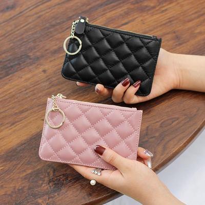 2026 Trendy Diamond Pattern Genuine Leather Zipper Coin Purse, Soft Sheepskin Mini Coin Bag, Women's Short Wallet.