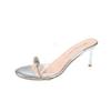 High-heeled Sandals Women's Summer Stiletto Low-heeled Crystal Ribbon Rhinestone Slippers Outer Wear 7cm