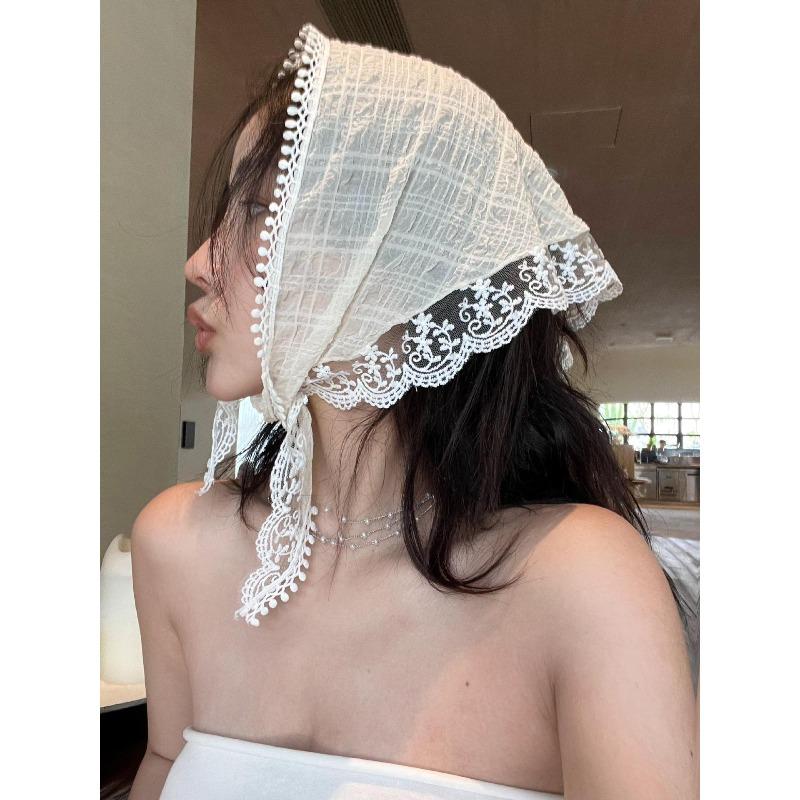 Кружевной треугольный шарф женский тонкий летний французский головной платок высококачественный шелковый шарф ретро украшение пасторальный стиль фотосессия