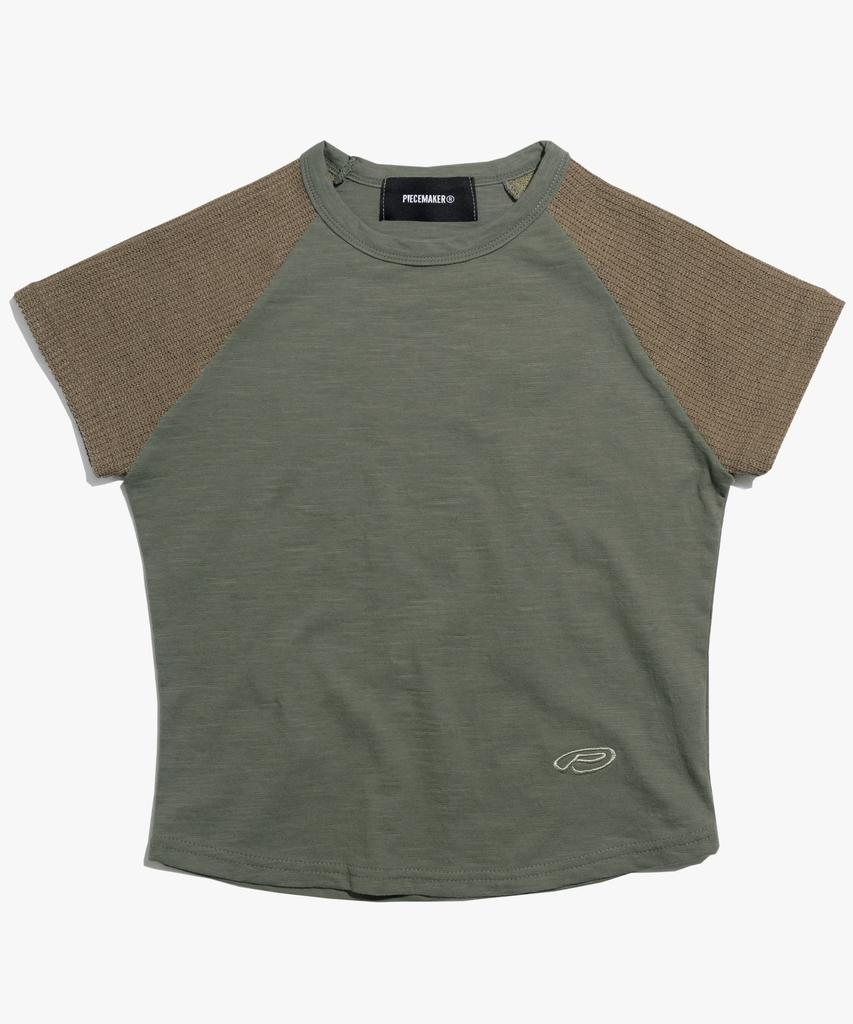 PEACE MAKER Ex Knit Cap Sleeve Crop Tee (Olive)
