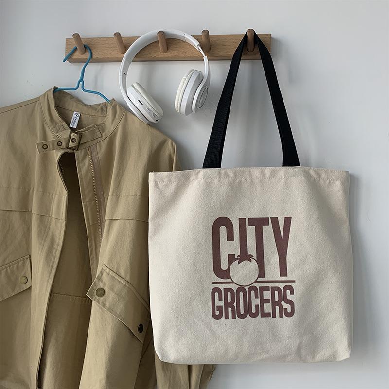 Large Capacity Canvas Bag Shoulder Simple Letter Bag