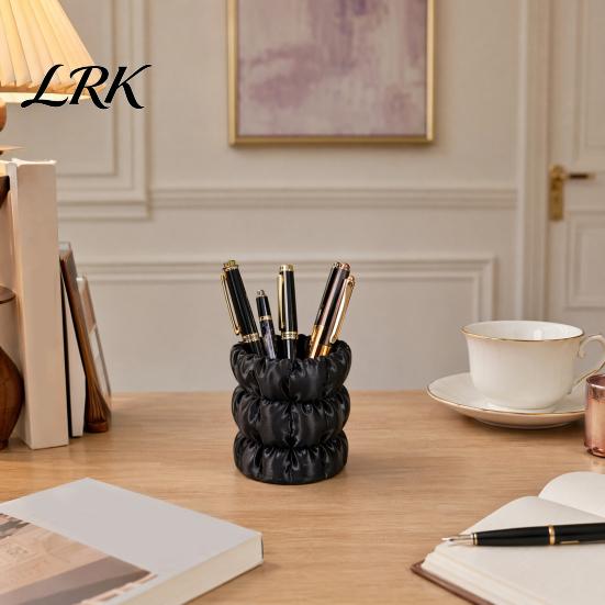Office Desk Pen Holder Macaron Color Holder, Cloud Pleat Design Pencil Dressing Table Storage Soft Satin Compact Desktop Organizer for Pens