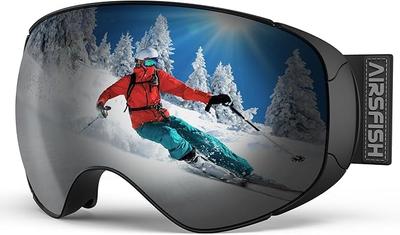 AirsFish New Ski Goggles [8 Pairs of Powerful Magnets & Buckle Fastening, Magnetic Interchangeable Double Lenses] Snowboard Goggles with Triple Anti-F