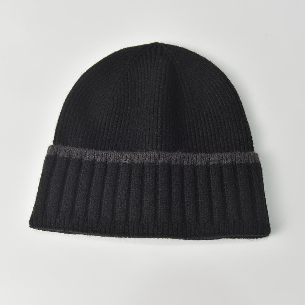 Chapeau de loisirs d'extérieur pour hommes - Bonnet noir épaissi automne/hiver, bonnet en laine tricotée pour temps froid avec cache-oreilles pour la chaleur et la protection