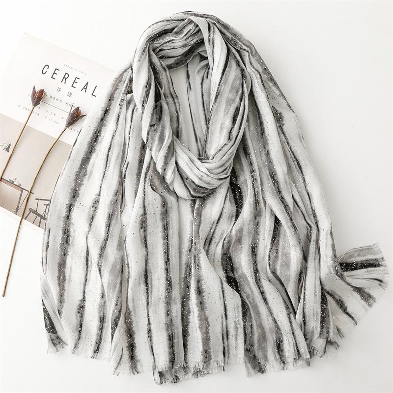 New Autumn And Winter Cotton And Linen Scarf Golden Bamboo Forest Gradient Edge Scarf Warm Shawl Lady 90X180Cm