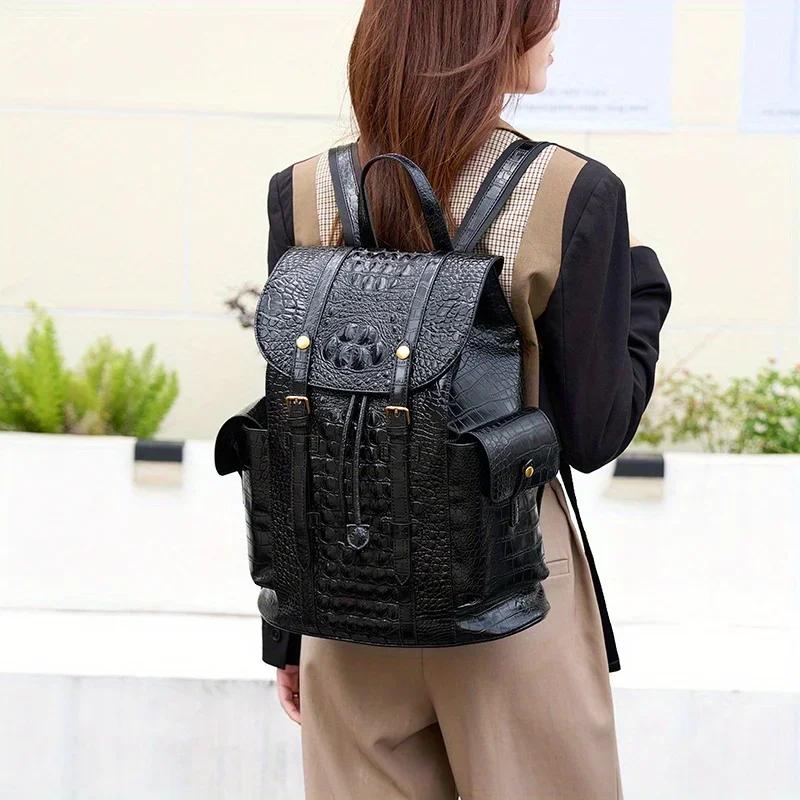 Standard Crocodile Backpack with Adjustable Shoulder Straps  Large Capacity  Daily Travel for Women  New Fashion