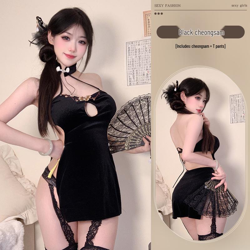 Mulan Retro Print Cheongsam Pajama Set - Sexy, Slim, High Slit, Bodycon Lingerie In Ancient Style