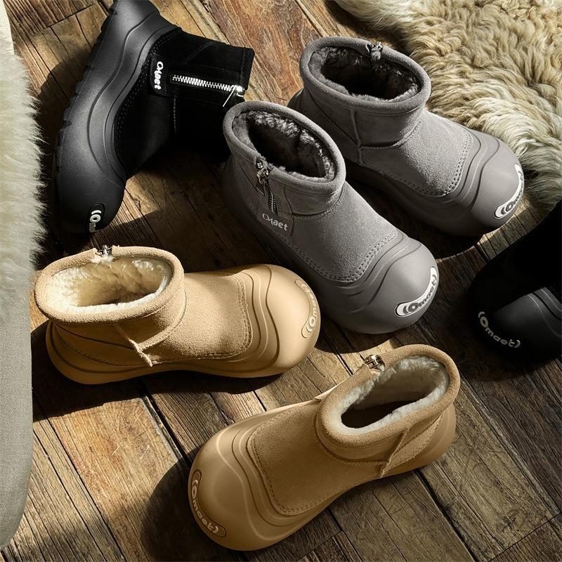 3656 Leather Snow Boots Women's Winter New Fashion Versatile Thickened Big Head Warm Short Boots Cotton Shoes