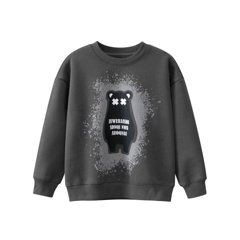Children s Clothing 2026 Autumn and Winter Korean Style Children s Sports Sweatshirt with Fleece for Boys and Girls, Cartoon Top for Older Children Dt2011 Dark Gray 165
