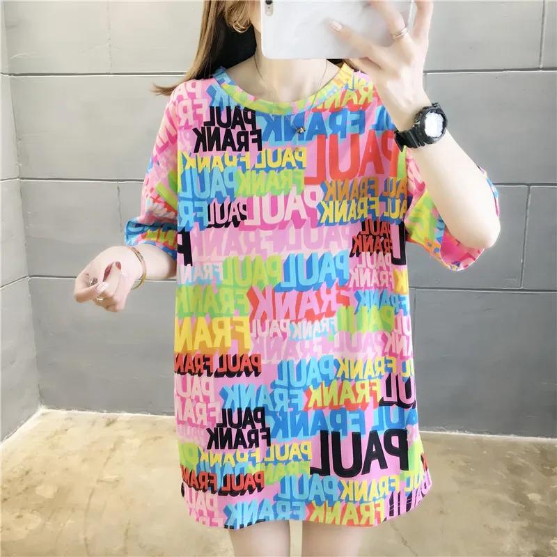 Sommer Vintage Print T-Shirt Mode Damen Übergroß Grafik Langarm T-Shirts Y2k Oberteile Harajuku Hip Hop Streetwear Jugend