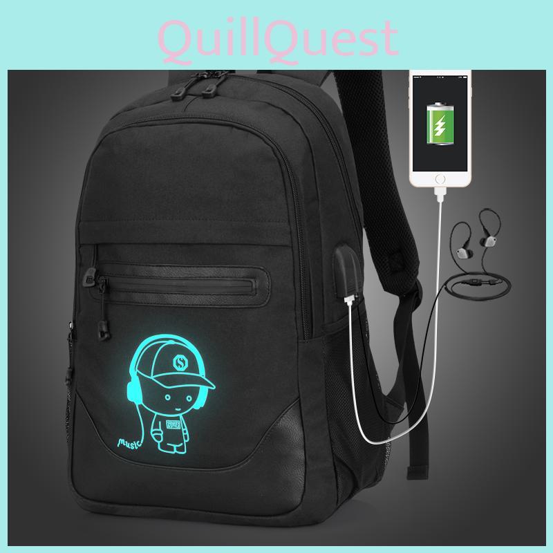 Cute Cartoon Printed Night Luminous Waterproof Laptop Backpack With Usb Charging