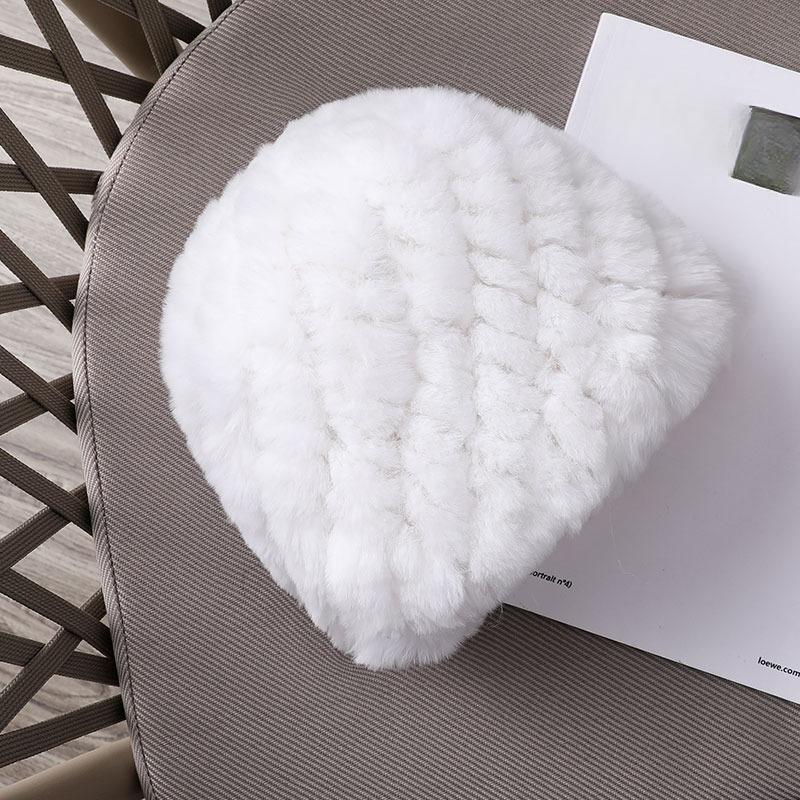 Rex Rabbit Hair Scarf Hat Two-piece Set Winter Women Middle-aged and Elderly Rex Rabbit Hair Braided Elastic Warm Thickened Hat