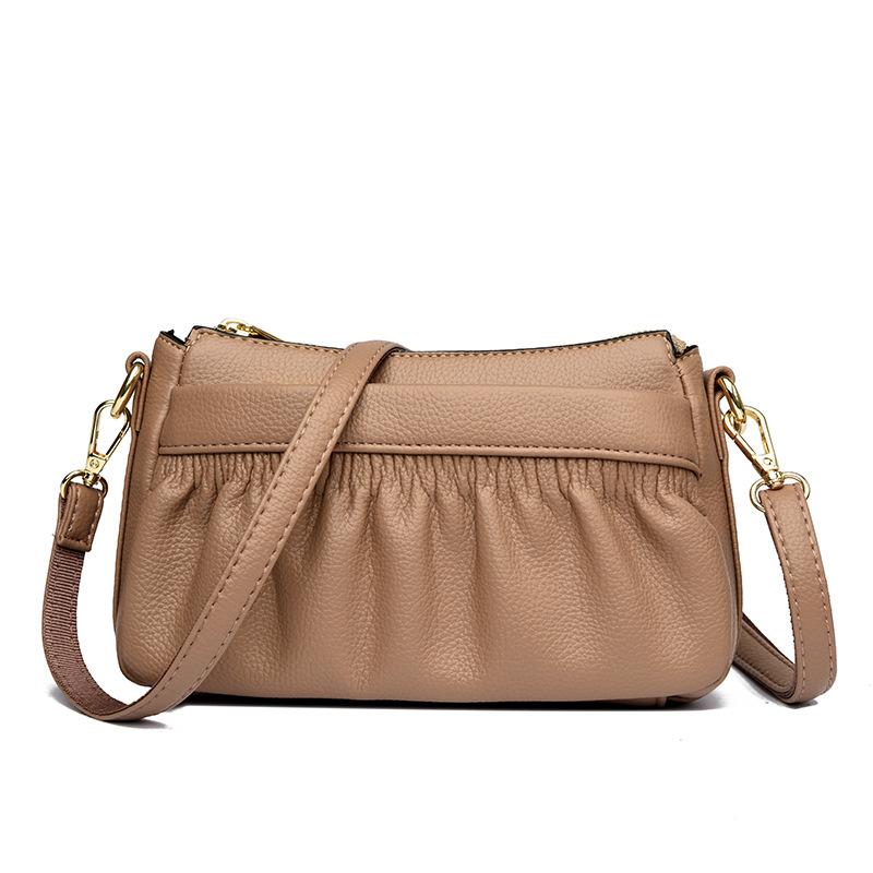 Soft Leather Medium Mother Bag Women's New Fashion Women's Messenger Bag Pleated Shoulder Bag