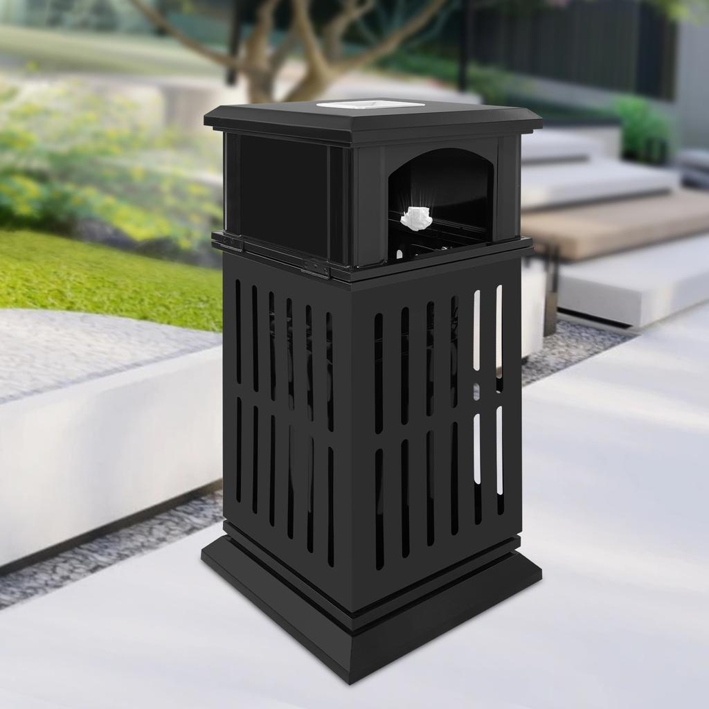 40x40x90cm Outdoor Trash Can, Commercial Garbage Bin, Industrial Waste Container w/ Lock & Belt - All-Weather Black Utility Bin