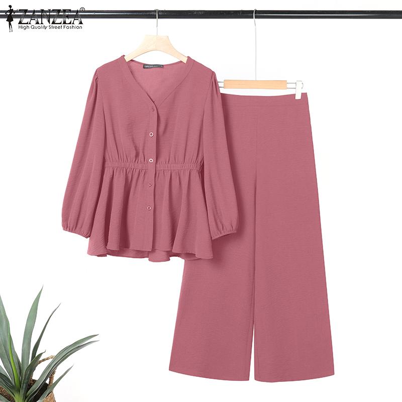 ZANZEA Lässiges zweiteiliges Anzug-Set für Damen mit langärmeliger Bluse und Hose