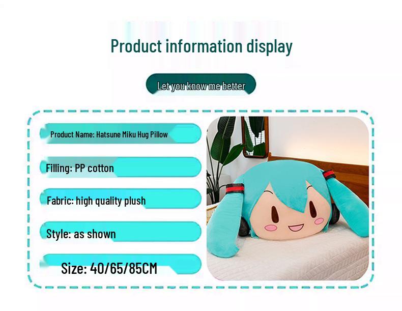 Hatsune Weich Niedlich 2D Großer Kopf Plüschkissen – Zuhause/Büro Nickerchen Rückenlehne & Entzückende Puppe Geschenk Dekoration