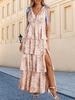 Women's Tie Strap V Neck High Slit Ruffle Tiered Beach Dress