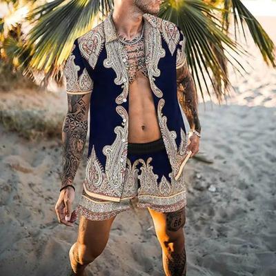 New Men Hawaiian Sets Summer Golden Horse Printing Beach Short Sleeve Shirt Shorts Casual Trip Mens 2 Piece Suit S-3XL