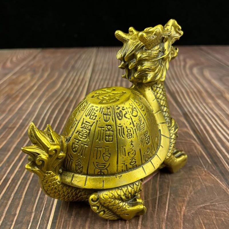 Exquisitely Crafted Dragon Home Living Room Decoration Brass Fortune and Pair of Turtles Longevity Turtle