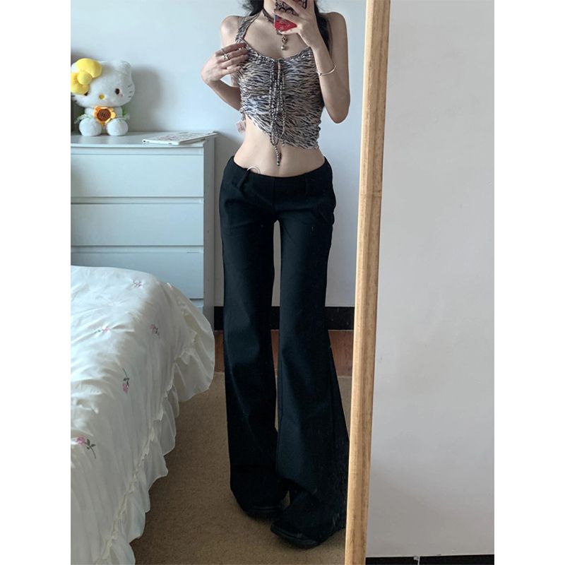 

Axef Black Low Waist Suit Pants Women Summer Straight Bootcut Trousers Spicy Slimming Girl Mopping Pants Thin Casual Pants Black S