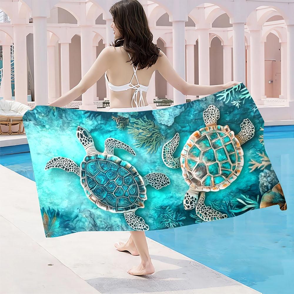 Toalla y Esterilla de Playa de Microfibra Extra Grande, Estampado de Tortuga Marina Turquesa, Súper Absorbente de Secado Rápido para Piscina, Yoga, Camping, Viajes