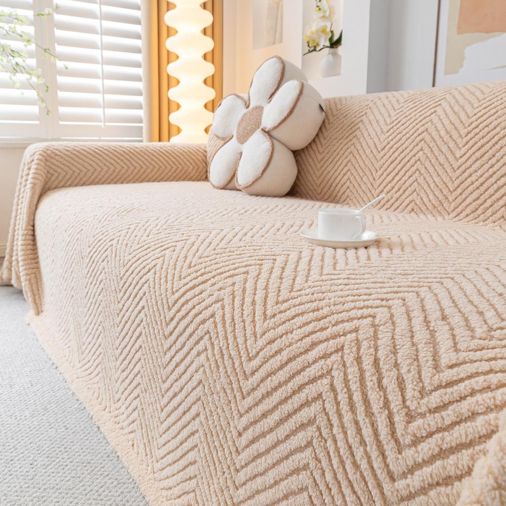 Herringbone Pattern Winter Plush Sofa Cover Towel Cushion Leather Sofa Cushion All-Inclusive Winter Full Cover Blanket