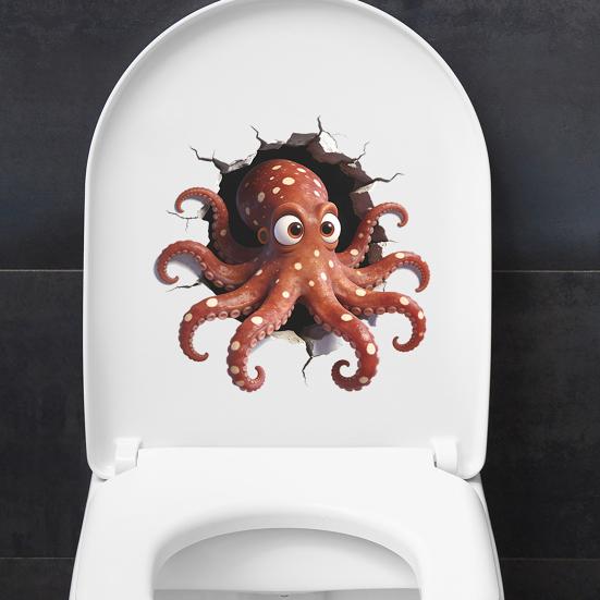 yangyizhi Octopus Toilet Seat Sticker, 3D Water Tank Waterproof PVC Cover Decal, Self-Adhesive Lid Decals for Bathroom