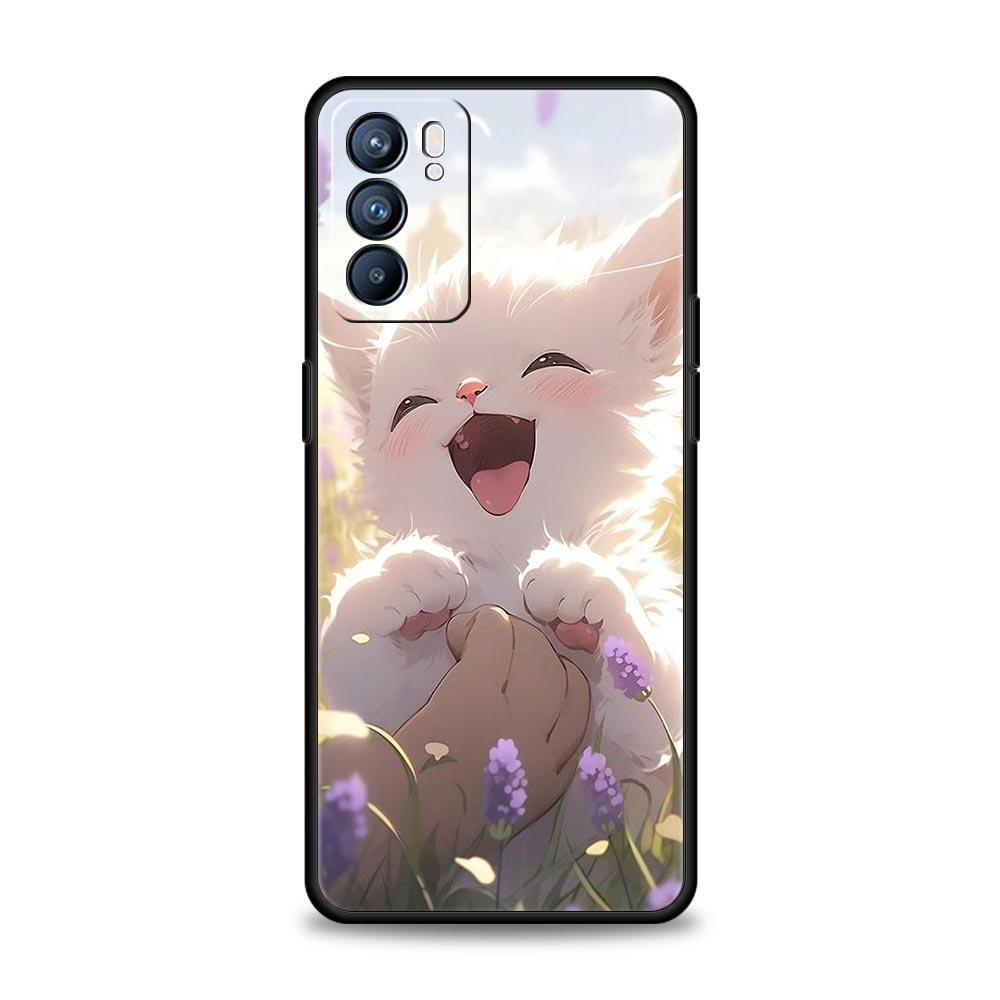 Case For Oppo A54 A53 A52 A9 A15 A95 A17 A16 A76 A74 Find X6 X5 Reno8 Reno7 Reno6 Pro 5G Cover Cartoon Lovely Cat Art Fashion