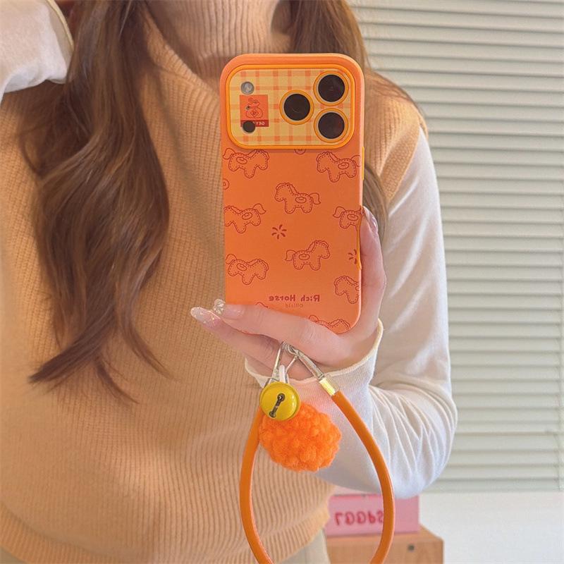 Cartoon Orange Plaid Horse iPhone 17/16 Pro Max/15/14 Case