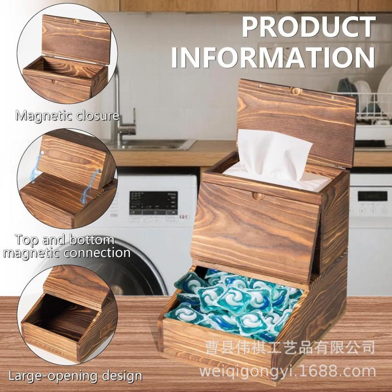 Holz-Klappdeckel Schreibtisch-Aufbewahrungsbox Waschmittelkapseln Pulver-Organizer Modern Minimalistisch Zuhause