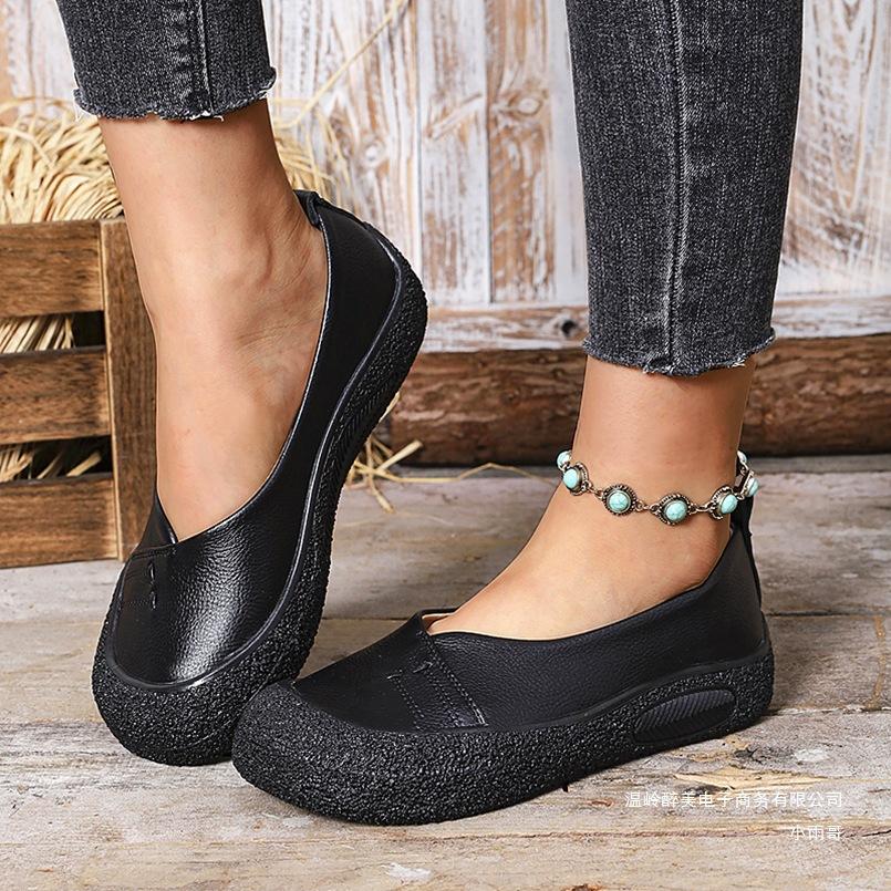 New Large-sized Thick-soled Retro Low-top Single-shoe Women's Flat Lazy Shoes