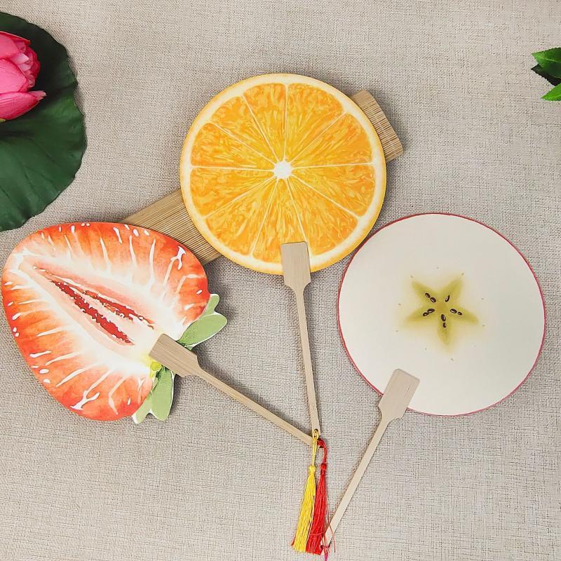 Hand-painted Double-sided Peach Fruit Round Fan Set (5 Pcs)