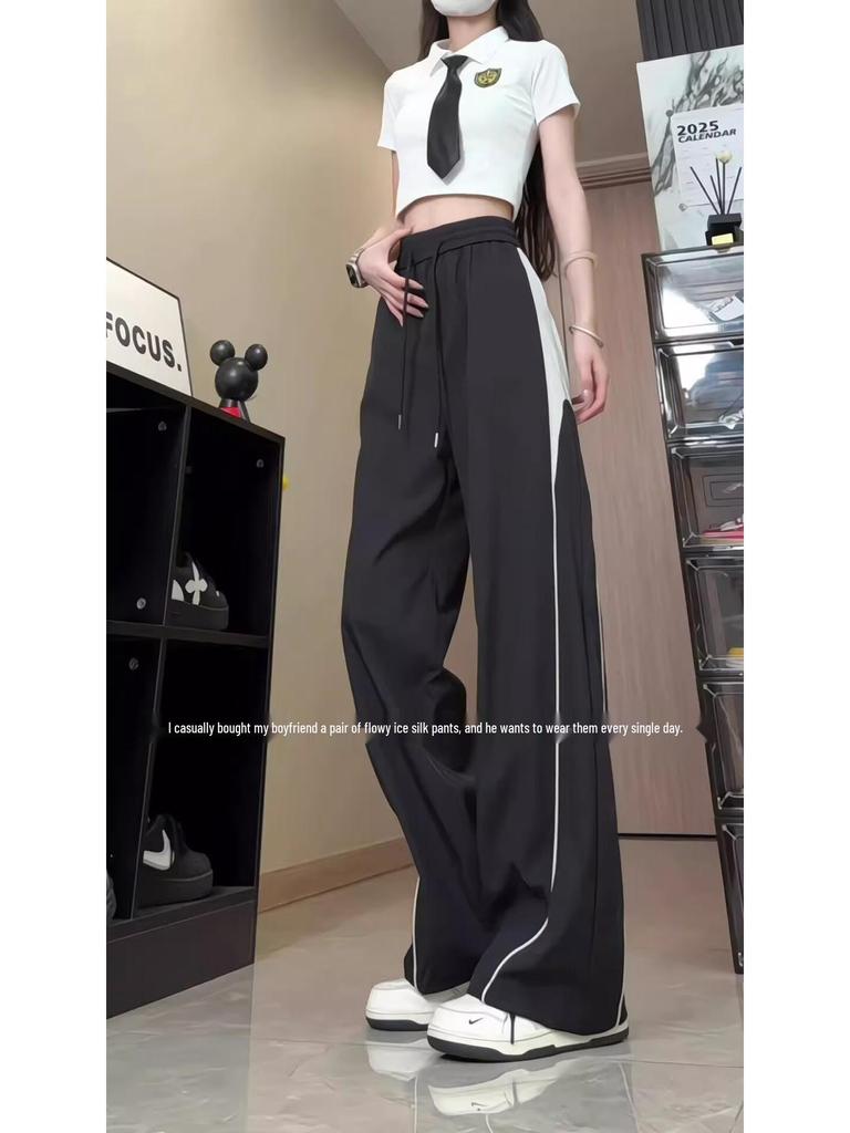 Unisex Striped Summer Pants for Teens, 2025 New Arrival, Straight Cut Wide-Leg Sports Style