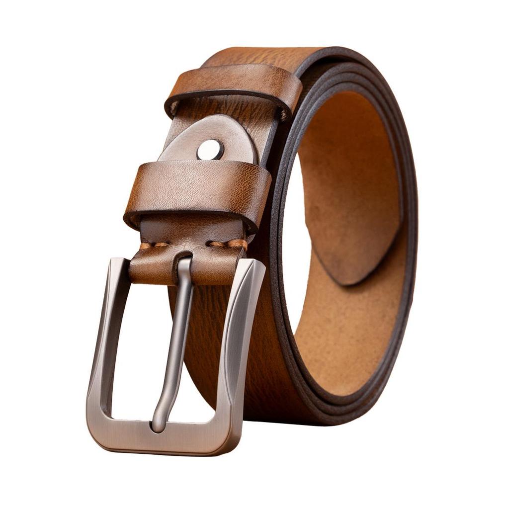 Men's Retro Vegetable-Tanned Leather Belt - Genuine Cowhide, Handmade, Casual Versatile Style