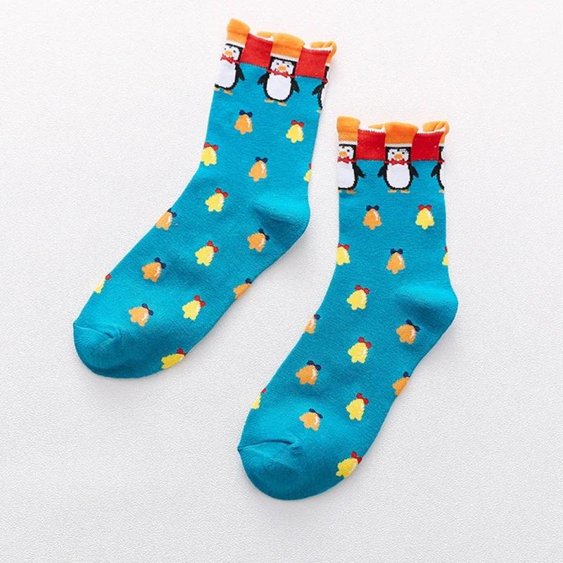 Cute Christmas Socks Funny Snowman Penguin Santa Happy Elk Printed Thicken Middle Tube Sox for Girls Boys Cozy Warm Gifts