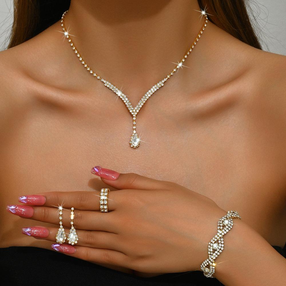 Girls' Jewelry, Flash Diamond Necklace, Earrings, Stud Earrings, Wedding Jewelry Set.